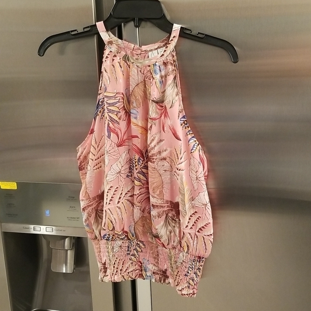 💕JOIE💕 Sleeveless Halter Blouse ~ Pink Floral Botanical Print ~ Small S NWT